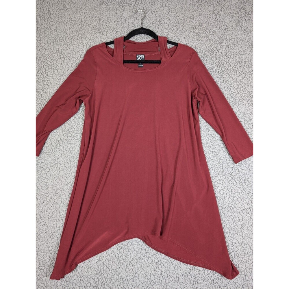 Clara Sun Woo Burgundy Cold Shoulder Round Neck Asymmetric Hem Half Sleeve Top M